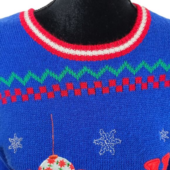Jolly Sweaters Womens S Blue Holiday Ugly Sweater Christmas Party Reindeer Knit - Picture 3 of 12